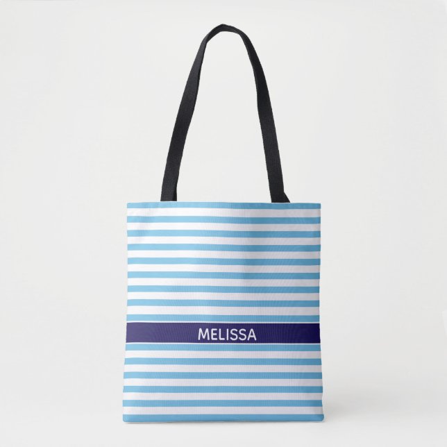 Personalised Navy Blue And White Striped Tote Bag (Front)