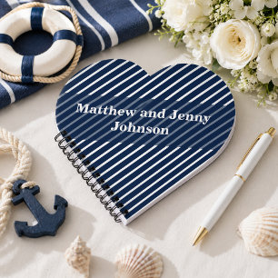 Personalised Navy Blue and White Striped Wedding Notebook