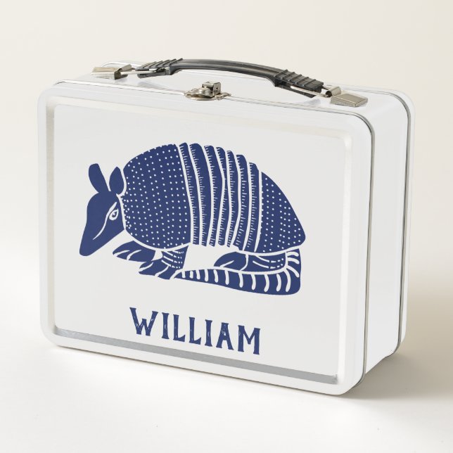Personalised Navy Blue Armadillo  Metal Lunch Box (Front)