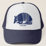 Personalised Navy Blue Armadillo Trucker Hat<br><div class="desc">Create a personalised gift or your own souvenir baseball cap with this this hat featuring an illustration of an armadillo in navy blue and your own text below. Perfect for fans of armadillos and other wild animals.</div>