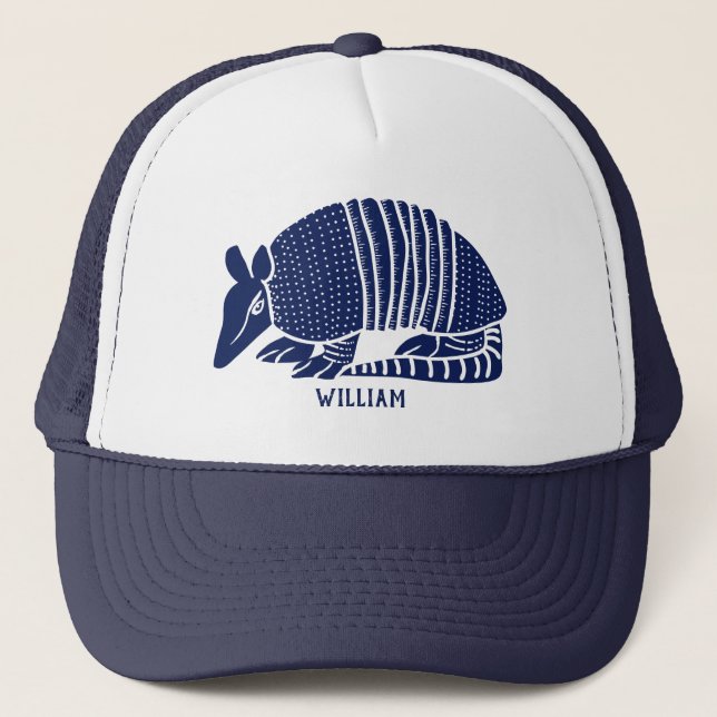 Personalised Navy Blue Armadillo Trucker Hat (Front)