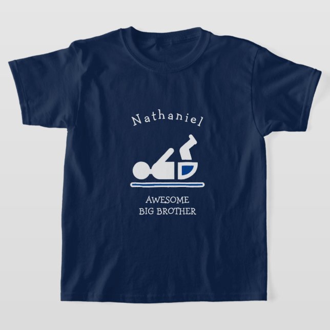 Personalised Navy Blue AWESOME BIG BROTHER T-Shirt (Laydown)