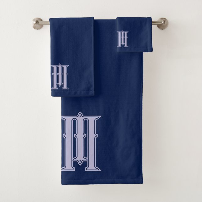 Personalised navy blue bath towel set (Insitu)