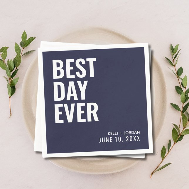 Personalised Navy Blue Best Day Ever Wedding Napkin (Personalized Navy Blue Best Day Ever Wedding Napkins
)