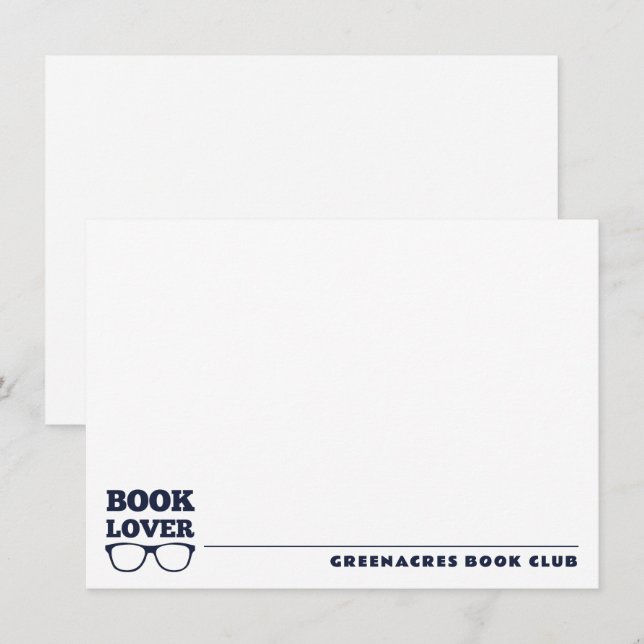 Personalised Navy Blue Book Lover Flat Note Card (Front/Back)