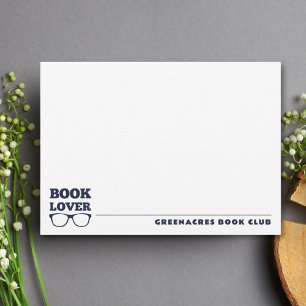 Personalised Navy Blue Book Lover Flat Note Card