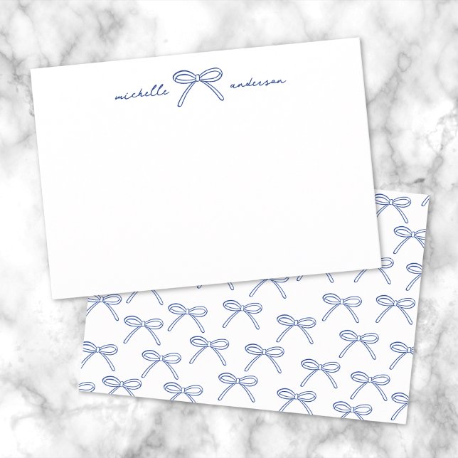 Personalised Navy Blue Bow Name Card (Personalized Navy Blue Bow Name Note Card)