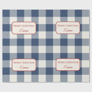 Personalised Navy Blue Buffalo Check Christmas Wrapping Paper