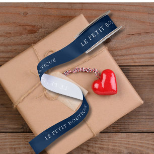 Personalised Navy Blue Business Name Satin Ribbon