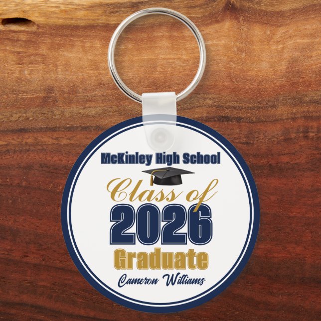 Personalised Navy Blue Class of 2026 Graduation Key Ring (Front)
