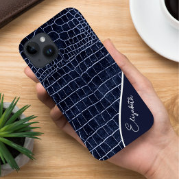 Personalised Navy Blue Crocodile iPhone 14 Case