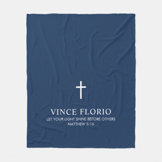 Personalised Navy Blue Cross Fleece Blanket (Front)