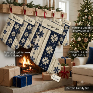 Personalised Navy Blue Fair Isle Christmas Stockin Small Christmas Stocking