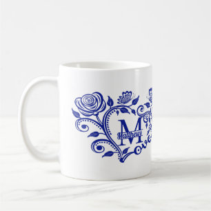 Personalised Navy Blue Floral Monogram M Coffee Mug