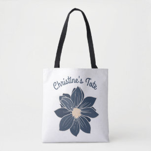 Personalised Navy Blue Flower Tote Bag