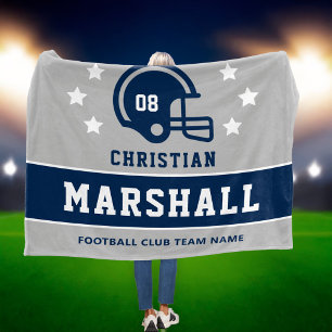 Personalised Navy Blue Football Player Name Fleece Blanket