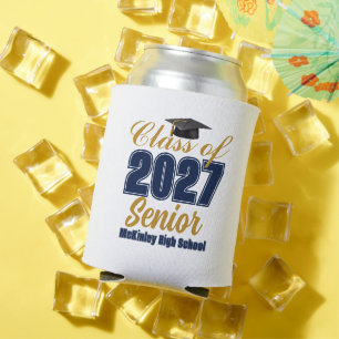 Personalised Navy Blue Gold Class of 2027 Senior Can Cooler