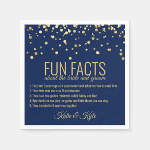 Personalised NAVY BLUE Gold Confetti FUN FACTS Napkin