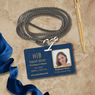 Personalised Navy Blue Gold Employee ID Badge