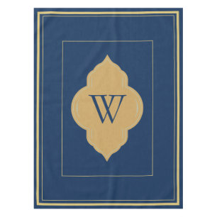 Personalised navy blue & gold initials  tablecloth