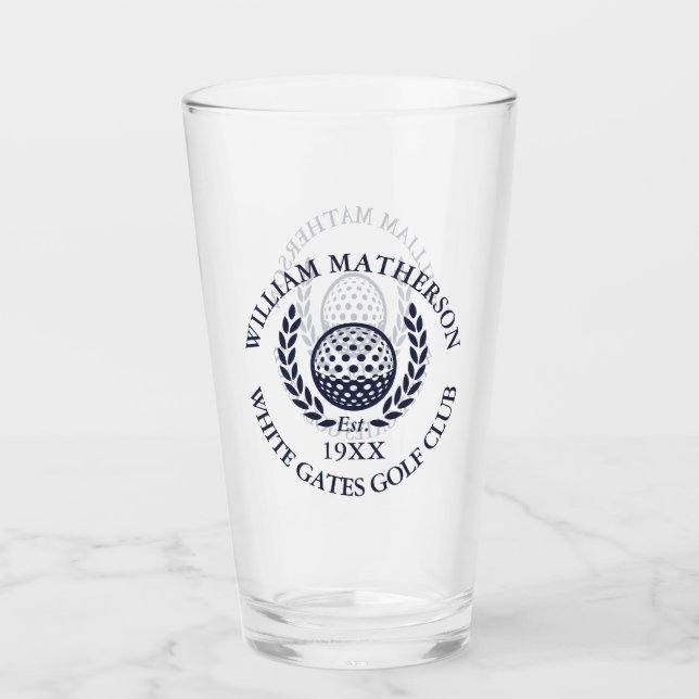 Personalised Navy Blue Golf Club Name Glass (Front)