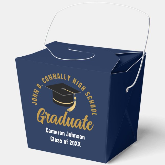 Personalised Navy Blue Graduation Party Fortune Favour Box (Front)