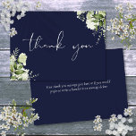 Personalised Navy Blue Greenery Elegant Script Thank You Card<br><div class="desc">Featuring delicate watercolor greenery and elegant script thank-you script on a navy blue background. You can personalise with your own thank you message on the reverse,  or if you prefer to add your handwritten message,  delete the text. A perfect way to say thank you! Designed by Thisisnotme©</div>