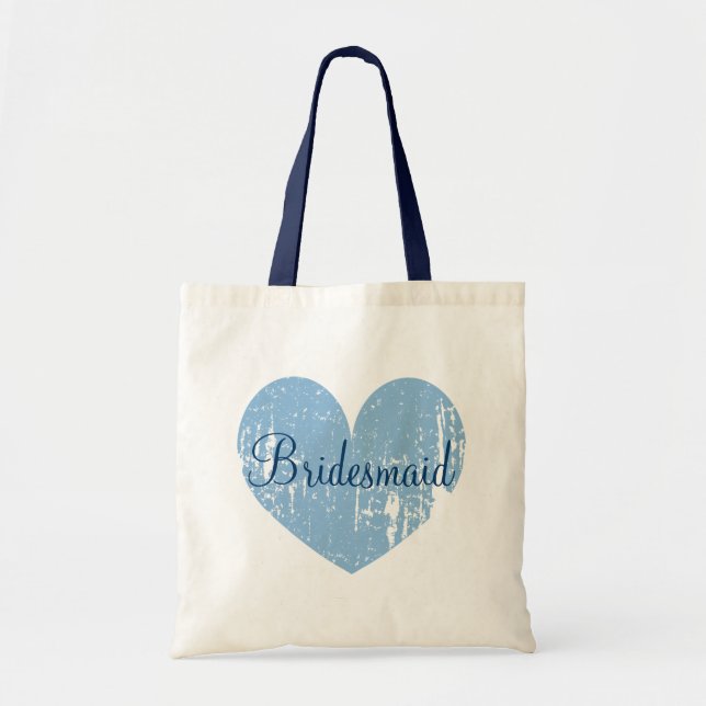 Personalised navy blue heart bridesmaid tote bags (Front)
