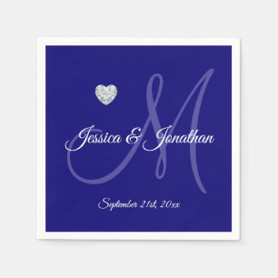 Personalised NAVY BLUE Heart Monogrammed Wedding Napkin