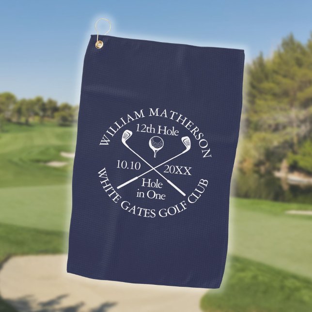 Personalised Navy Blue Hole in One Golf Towel (Personalized Navy Blue Hole in One Golf Towel)