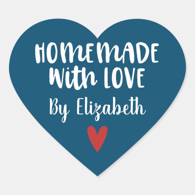 Personalised Navy Blue Homemade with Love  Heart Sticker (Front)