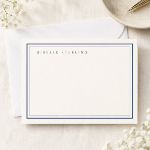 Personalised Navy Blue Ivory Double Border Card