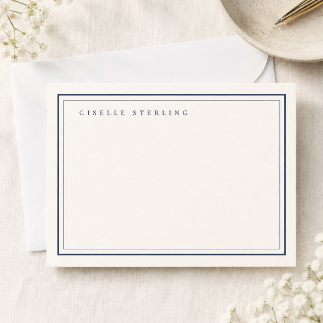 Personalised Navy Blue Ivory Double Border Card (Creator Uploaded)