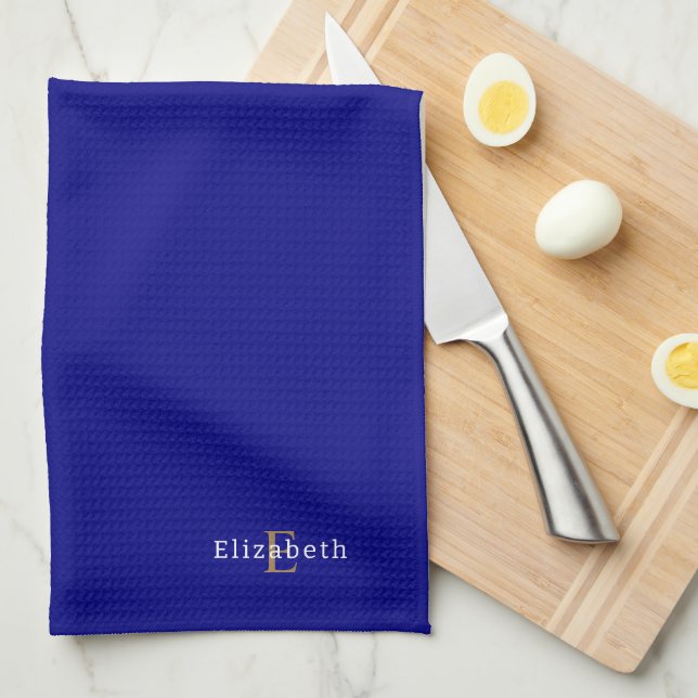 Personalised Navy Blue Kitchen Towel (Quarter Fold)