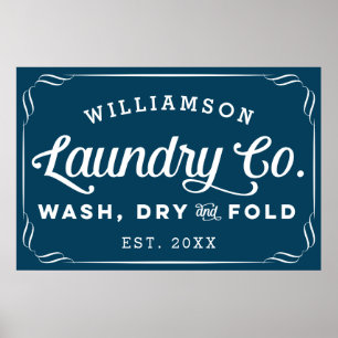 Personalised Navy Blue Laundry Wash Dry Fold Sign