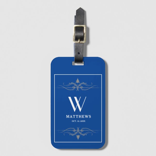Personalised navy blue Luggage Tag (Front Vertical)