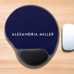 Personalised Navy Blue Modern Minimalist Gel Mouse Mat<br><div class="desc">Add a pop of colour and personality to your workspace with this personalised navy blue modern minimalist gel mouse pad featuring a name in a sleek white sans-serif font on a navy blue background. The smooth and comfortable gel wrist rest will provide support while you work or play.</div>