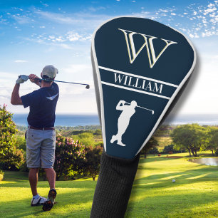 Personalised Navy Blue Monogram Golf Swing Golf Head Cover