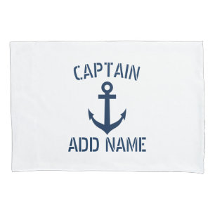 Personalised navy blue nautical boat anchor pillowcase