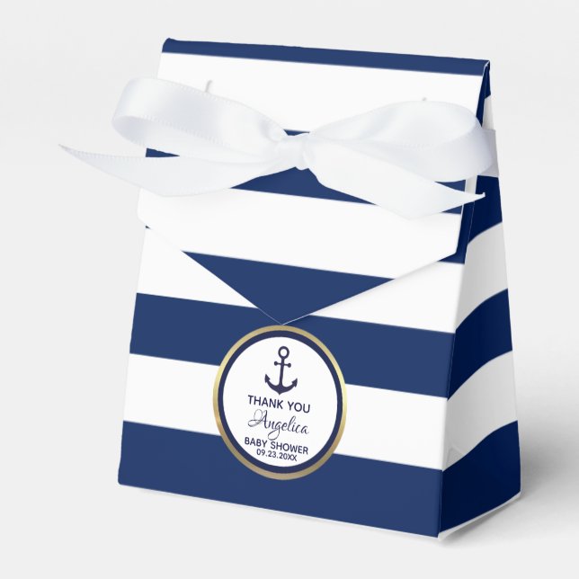 Personalised Navy Blue Nautical Bridal Shower Favour Box (Front Side)