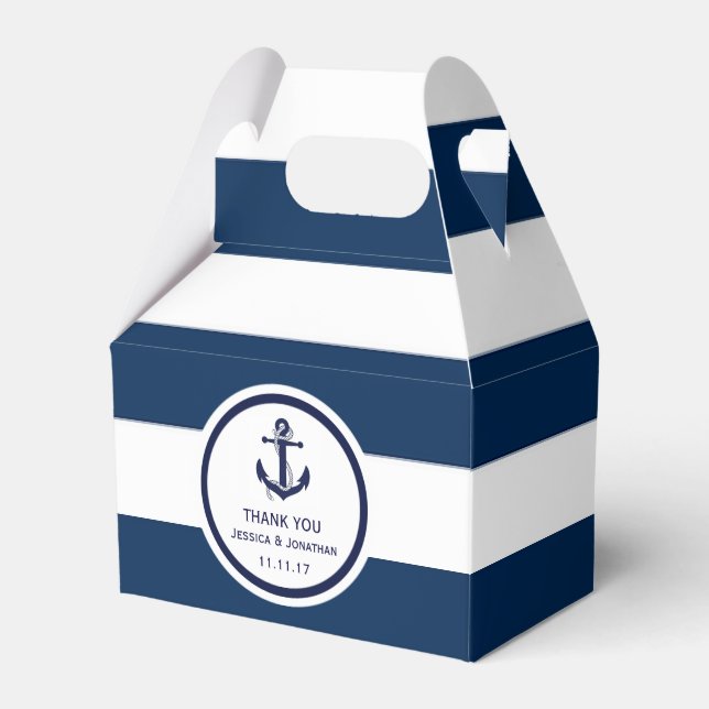 Personalised Navy Blue Nautical Wedding Favour Favour Box (Front Side)
