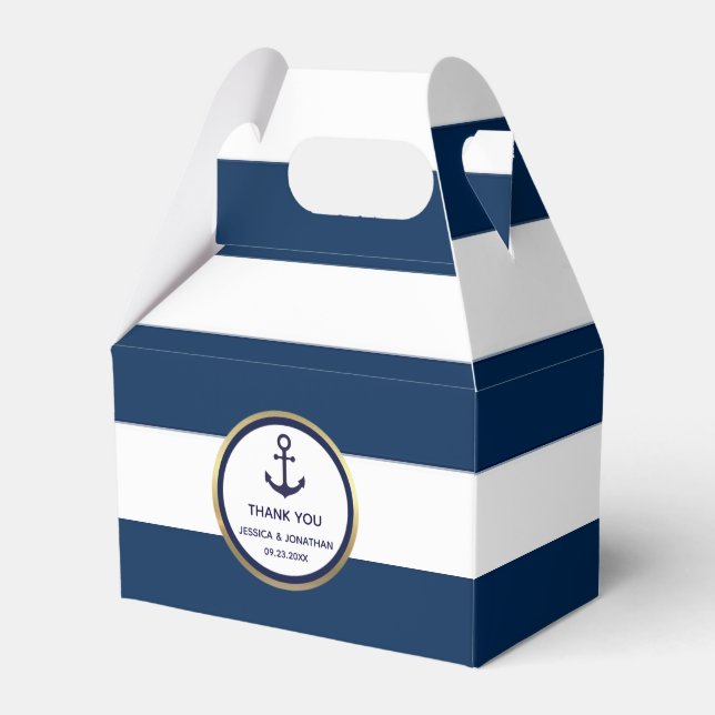 Personalised Navy Blue Nautical Wedding Favour Favour Box (Front Side)