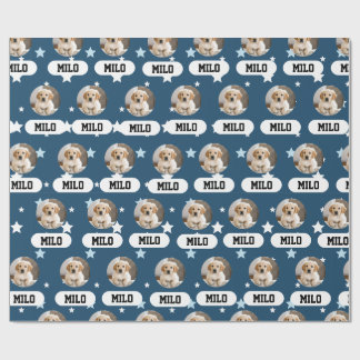 Personalised Navy Blue Pet Photo Star Pattern Wrapping Paper