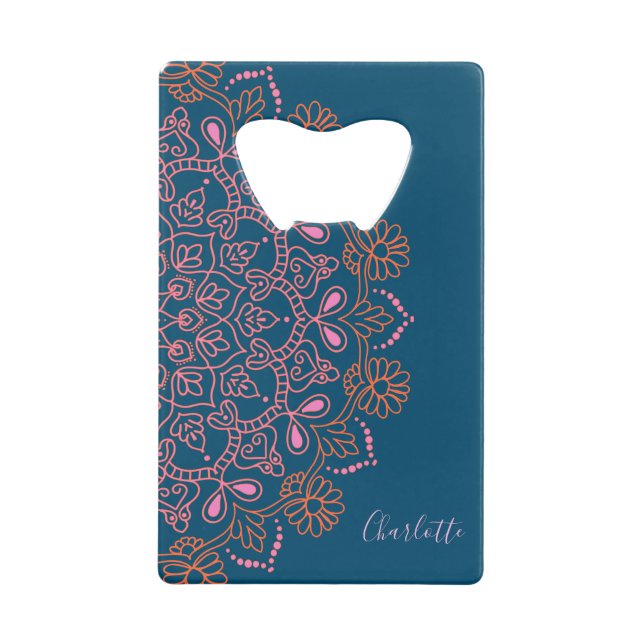 Personalised Navy Blue Pink Floral Mandala Design (Front)