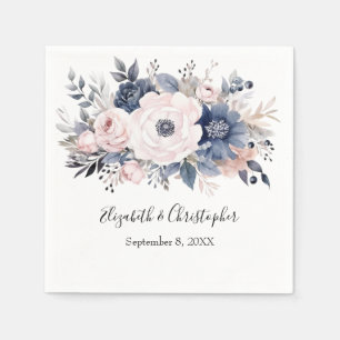 Personalised Navy Blue Pink White Floral Wedding Napkin