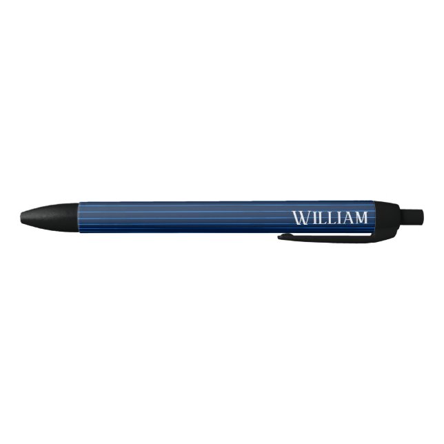 Personalised navy blue pinstripes black ink pen (Bottom)