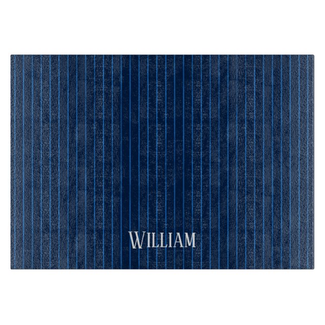 Personalised navy blue pinstripes cutting board (Front)