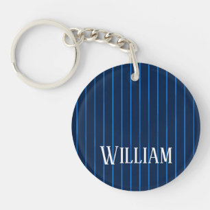 Personalised navy blue pinstripes key ring