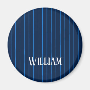 Personalised navy blue pinstripes magnet