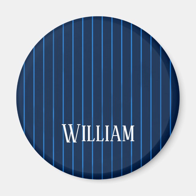 Personalised navy blue pinstripes magnet (Front)